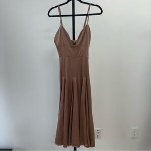 Akira Brown Satin Maxi Dress with Spaghetti Straps – Size XS